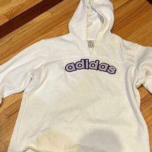 Adidas Cream Hoodie with Purple Text